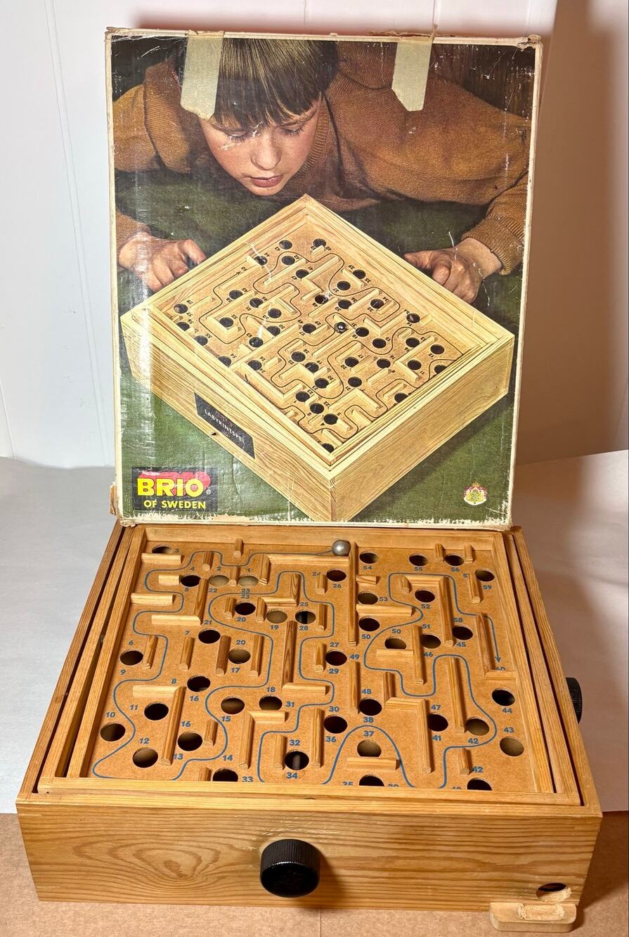 Vintage 1969 Brio Labyrinth/ Labyrintspel Wood Maze Game w/ Box Sweden